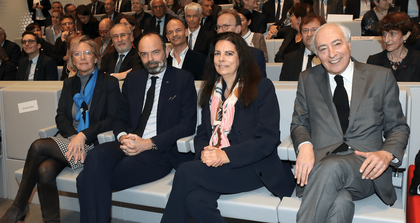 Inauguration de l'Institut de l'Audition, Centre de l'Institut Pasteur en présence du Premier ministre Edouard Philippe, de la Secrétaire d'Etat en charge des Personnes Handicapées, Sophie Cluzel, Madame Françoise Bettencourt-Meyers, Présidente de la Fondation Bettencourt Schueller et Monsieur Jean-Pierre Meyers, Président de la Fondation Pour l'Audition