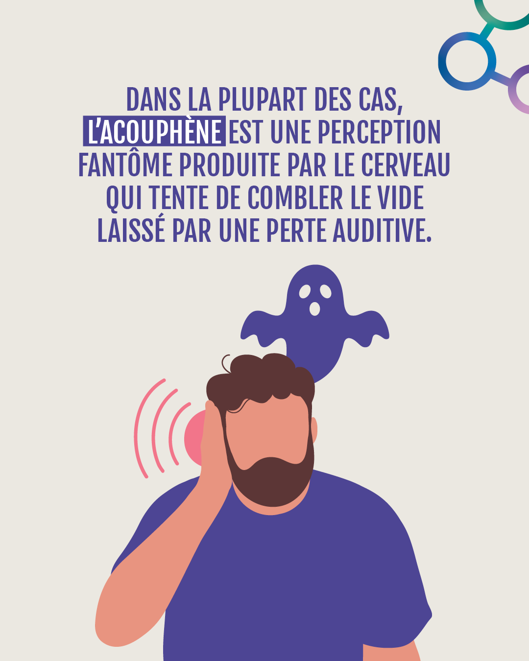 Dans la plupart des cas, l'acouphène est une perception fantôme produite par le cerveau qui tente de combler le vide laissé par une perte auditive