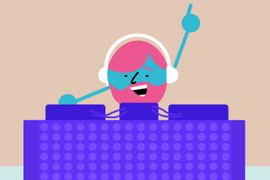 Un Dj qui joue de la musique, sous forme de dessin animé