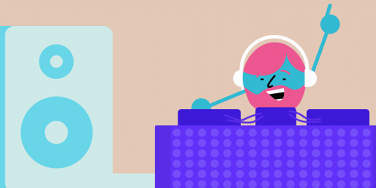 Un Dj qui joue de la musique, sous forme de dessin animé